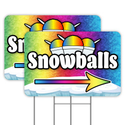 2 Pack Snowballs (Arrow) Yard Sign 16" x 24" - Double-Sided Print, with Metal Stakes 841098142612
