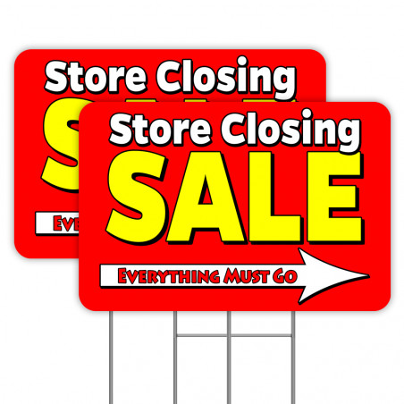 2 Pack Store Closing Sale (Arrow) Yard Sign 16" x 24" - Double-Sided Print, with Metal Stakes 841098142629