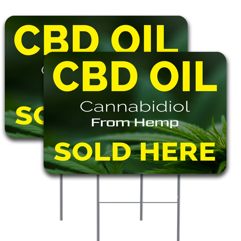 Vista Products 2 Pack CBD Oil Sold HERE Yard Sign 16" x 24" - Double-Sided Print, with Metal Stakes 841098190156