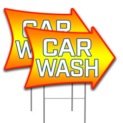 2 Pack Car Wash (Arrow) Yard Sign 16" x 24" - Double-Sided Print, with Metal Stakes 841098187422