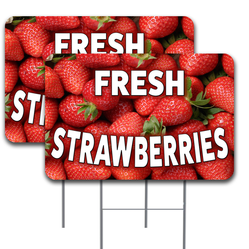 2 Pack Fresh Strawberries Yard Sign 16" x 24" - Double-Sided Print, with Metal Stakes 841098187415