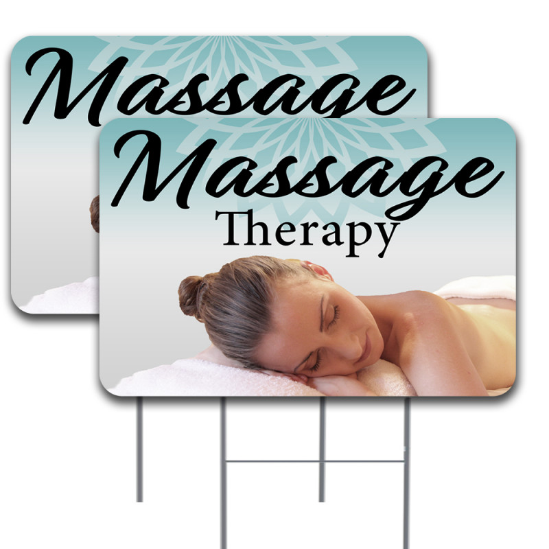 2 Pack Massage Therapy 16" x 24" Yard Sign - Double-Sided Print, with Metal Stakes 841098187361