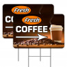 2 Pack Fresh Coffee (Arrow) Yard Signs 16" x 24" - Double-Sided Print, with Metal Stakes 841098101398