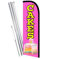 CAKES Premium Windless Feather Flag Bundle (11.5' Tall Flag, 15' Tall Flagpole, Ground Mount Stake) Printed in the USA 841098108