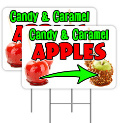 Candy & Caramel Apples 2 Pack Yard Signs 16" x 24" - Double-Sided Print, with Metal Stakes 841098108335