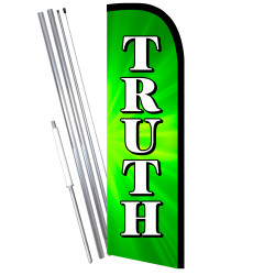 TRUTH Premium Windless Feather Flag Bundle (11.5' Tall Flag, 15' Tall Flagpole, Ground Mount Stake) Printed in the USA 841098108