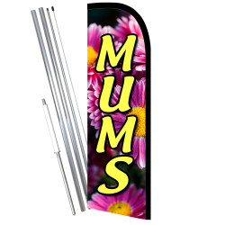 MUMS Chrysanthemums Premium Windless Feather Flag Bundle (11.5' Tall Flag, 15' Tall Flagpole, Ground Mount Stake) Printed in the