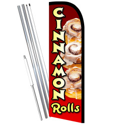 Cinnamon Rolls Premium Windless Feather Flag Bundle (11.5' Tall Flag, 15' Tall Flagpole, Ground Mount Stake) Printed in the USA 