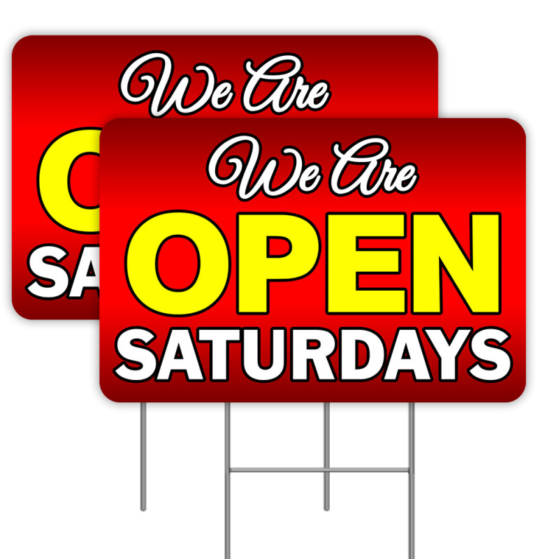 2 Pack Open Saturdays Yard Sign 16" x 24" - Double-Sided Print, with Metal Stakes 841098109578