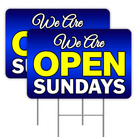 2 Pack Open Sundays Yard Signs 16" x 24" - Double-Sided Print, with Metal Stakes 841098109677
