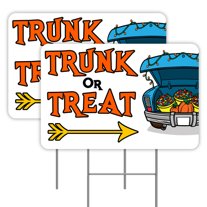 2 Pack Trunk Or Treat Yard Signs 16" x 24" - Double-Sided Print, with Metal Stakes 841098109745
