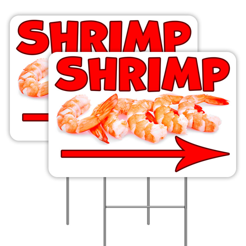 SHRIMP 2 Pack Yard Signs 16" x 24" - Double-Sided Print, with Metal Stakes Made in the USA 841098109776