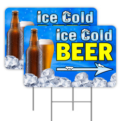 2 Pack Ice Cold Beer Yard Signs 16" x 24" - Double-Sided Print, with Metal Stakes 841098109844