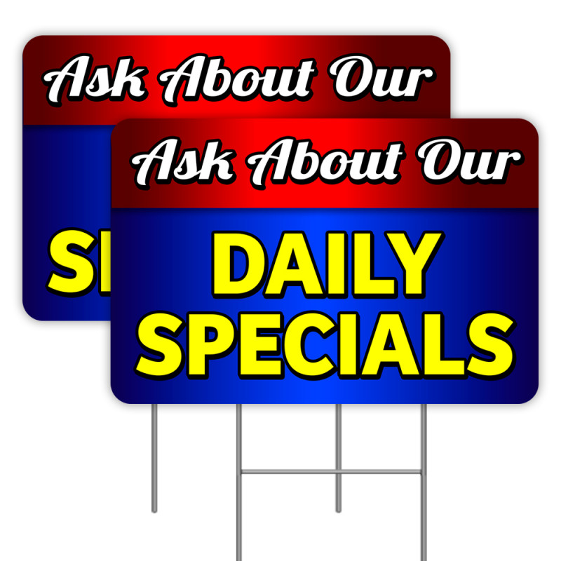 2 Pack Ask About Our Daily Specials Yard Signs 16" x 24" - Double-Sided Print, with Metal Stakes 841098109851