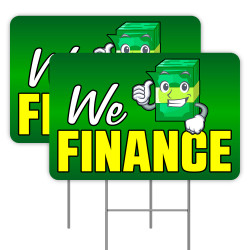 2 Pack We Finance Yard Signs 16" x 24" - Double-Sided Print, with Metal Stakes 841098109868