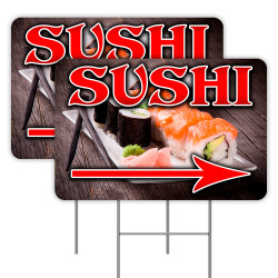 2 Pack SUSHI Yard Signs 16" x 24" - Double-Sided Print, with Metal Stakes 841098109875