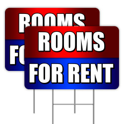 2 Pack ROOMS FOR RENT Yard Signs 16" x 24" - Double-Sided Print, with Metal Stakes 841098109882