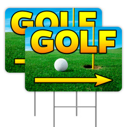 2 Pack GOLF Yard Signs 16" x 24" - Double-Sided Print, with Metal Stakes 841098109899