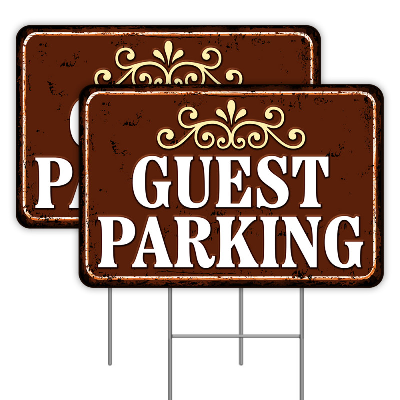 2 Pack GUEST PARKING Yard Signs 16" x 24" - Double-Sided Print, with Metal Stakes 841098109905