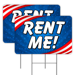 2 Pack RENT ME Yard Signs 16" x 24" - Double-Sided Print, with Metal Stakes 841098109929