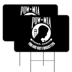 2 Pack POW MIA Yard Signs 16" x 24" - Double-Sided Print, with Metal Stakes 841098109943