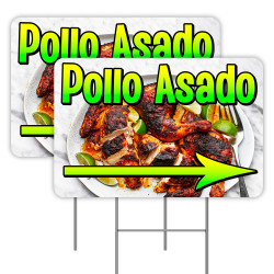 2 Pack Pollo Asado Yard Signs 16" x 24" - Double-Sided Print, with Metal Stakes 841098109950