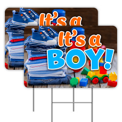 2 Pack Its A Boy Yard Signs 16" x 24" - Double-Sided Print, with Metal Stakes 841098109967
