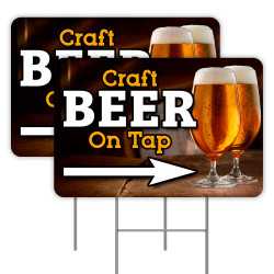 2 Pack Craft Beer On Tap Yard Signs 16" x 24" - Double-Sided Print, with Metal Stakes 841098109981