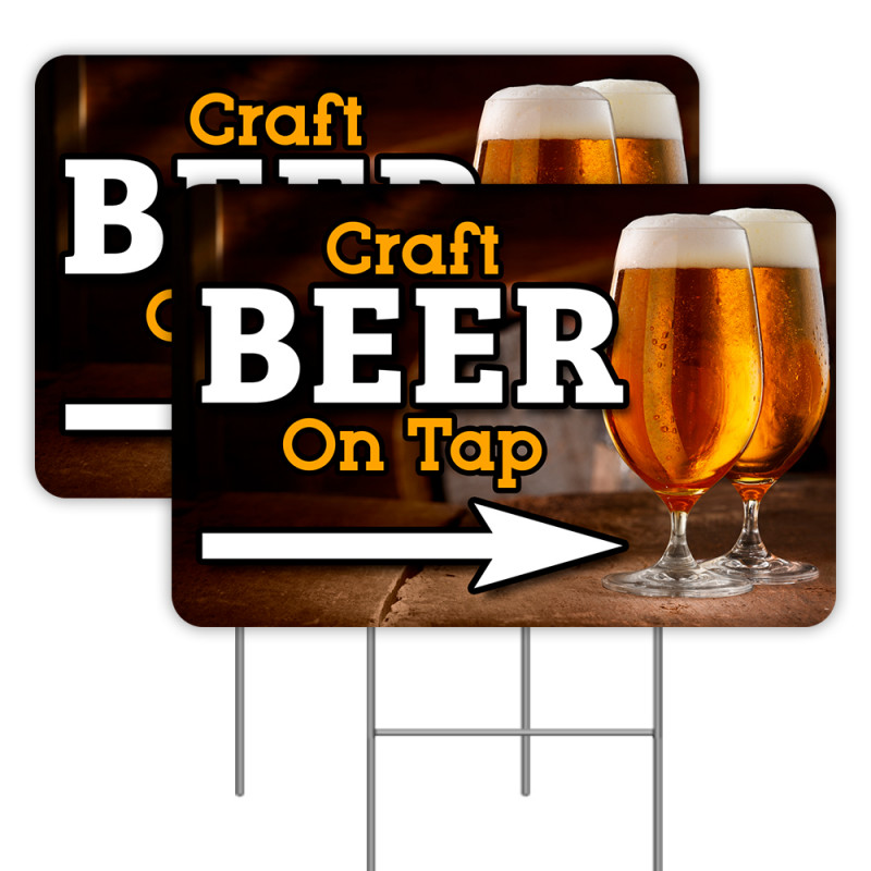 2 Pack Craft Beer On Tap Yard Signs 16" x 24" - Double-Sided Print, with Metal Stakes 841098109981