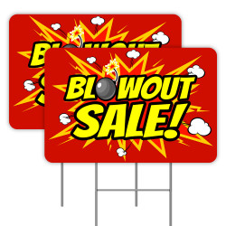 2 Pack Blowout Sale Yard Signs 16" x 24" - Double-Sided Print, with Metal Stakes 841098109998