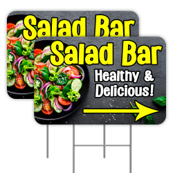 2 Pack Salad Bar Yard Signs 16" x 24" - Double-Sided Print, with Metal Stakes 841098110031
