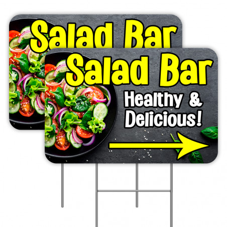 2 Pack Salad Bar Yard Signs 16" x 24" - Double-Sided Print, with Metal