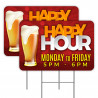 2 Pack Happy Hour Yard Signs 16" x 24" - Double-Sided Print, with Metal Stakes 841098110079