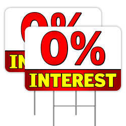 2 Pack 0% Interest Yard Signs 16" x 24" - Double-Sided Print, with Metal Stakes 841098110086