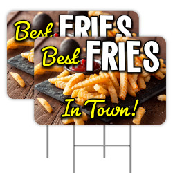 2 Pack Best Fries In Town Yard Signs 16" x 24" - Double-Sided Print, with Metal Stakes 841098110116