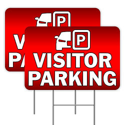 2 Pack Visitor Parking Yard Signs 16" x 24" - Double-Sided Print, with Metal Stakes 841098110123