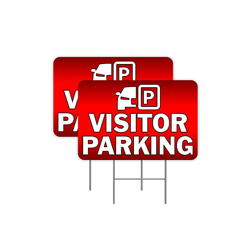 2 Pack Visitor Parking Yard Signs 16" x 24" - Double-Sided Print, with Metal Stakes 841098110123