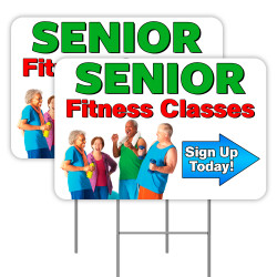 2 Pack Senior Fitness Classes Yard Signs 16" x 24" - Double-Sided Print, with Metal Stakes 841098110130