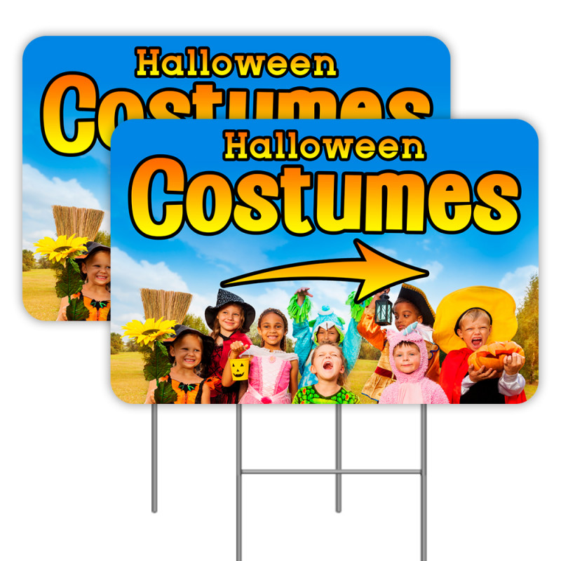 2 Pack Halloween Costumes Yard Signs 16" x 24" - Double-Sided Print, with Metal Stakes 841098110161