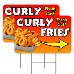 2 Pack Fresh Cut Curly Fries Yard Signs 16" x 24" - Double-Sided Print, with Metal Stakes 841098110178