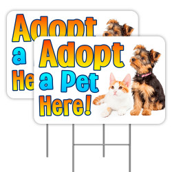 2 Pack Adopt A Pet Here Yard Signs 16" x 24" - Double-Sided Print, with Metal Stakes 841098110185