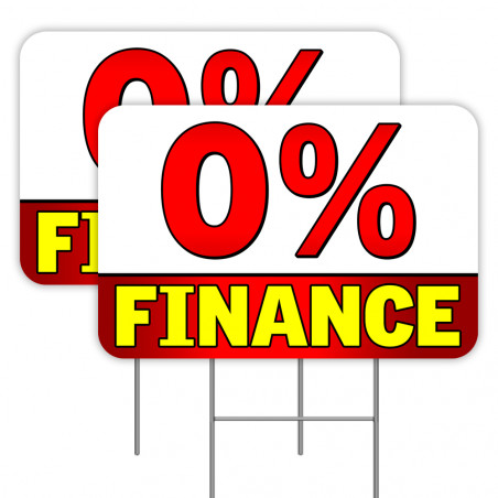 2 Pack 0% Finance Yard Signs 16" x 24" - Double-Sided Print, with Metal Stakes 841098110192