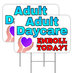 2 Pack Adult Daycare Yard Signs 16" x 24" - Double-Sided Print, with Metal Stakes 841098110239