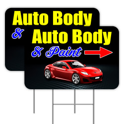 2 Pack Auto Body & Paint Yard Signs 16" x 24" - Double-Sided Print, with Metal Stakes 841098110277