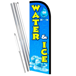 Water & Ice Premium Windless Feather Flag Bundle (11.5' Tall Flag, 15' Tall Flagpole, Ground Mount Stake) Printed in the USA 841