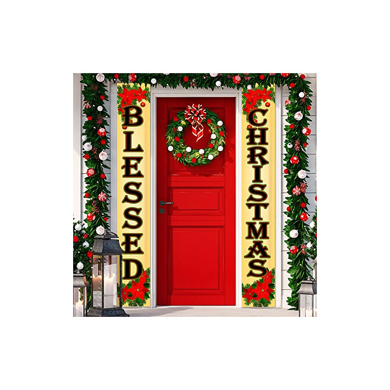 Blessed Christmas 12" x 80" Vertical Porch Banner Set (Indoor/Outdoor) 841098110345