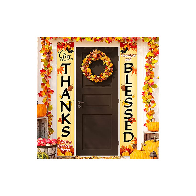 Thanksgiving 12" x 80" Vertical Porch Banner Set (Indoor/Outdoor) 841098110352