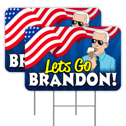 2 Pack Lets Go Brandon Yard Signs 16" x 24" - Double-Sided Print, with Metal Stakes 841098110413