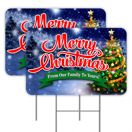 Merry Christmas 2 Pack Double Sided Yard Signs 16