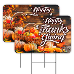 2 Pack Happy Thanksgiving Yard Signs 16" x 24" - Double-Sided Print, with Metal Stakes 841098110482